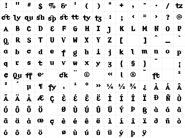 Amplifier BoldLigatures Character Map