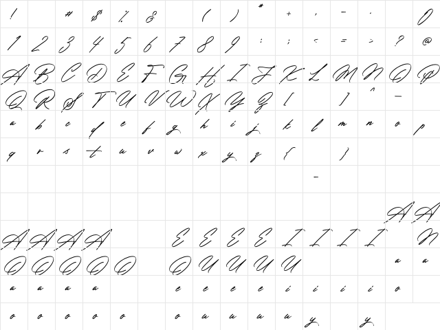 Amsterday Signature Regular Character Map