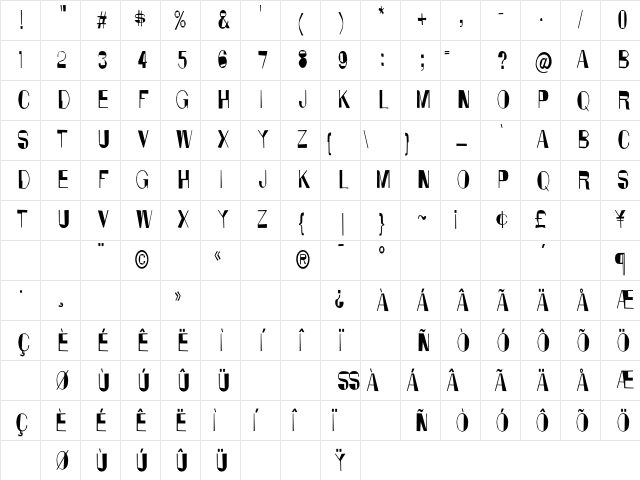 Anarko Condensed Character Map