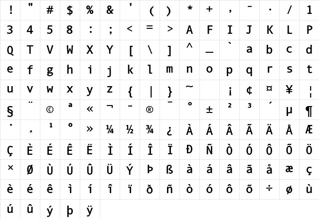Andale Mono MT Std Bold Character Map