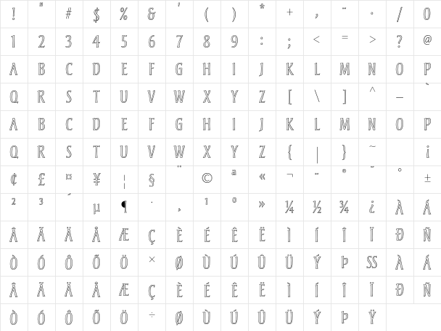 Andreas Std Regular Character Map