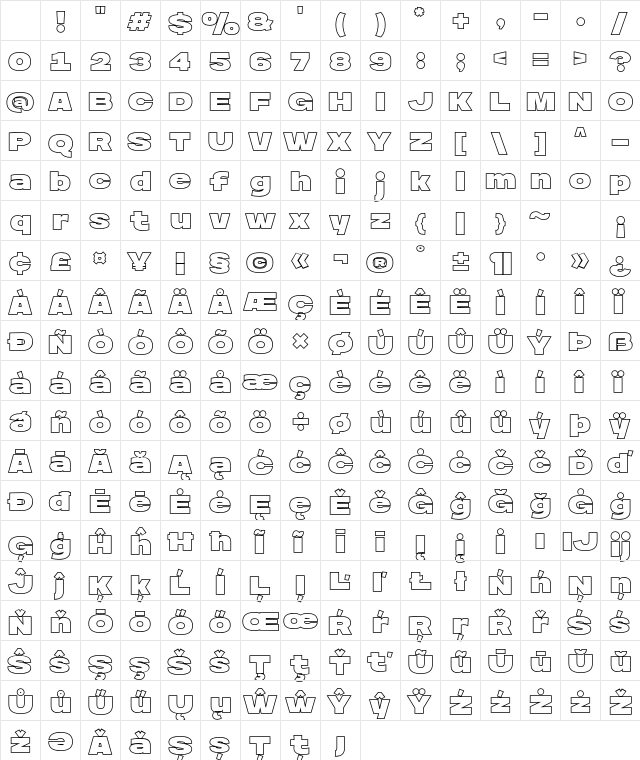 Aniko Extrabold Outline Regular Character Map