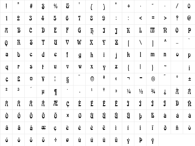 LaliqueCondensed Regular Character Map