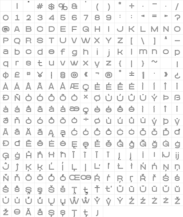 Aniko Thin Outline Regular Character Map