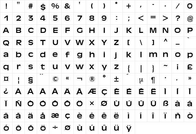 Antique Olive BQ Regular Character Map