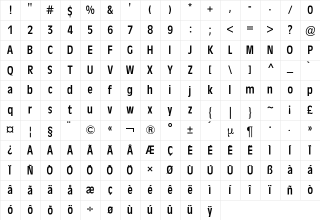 Antique Olive BQ Regular Character Map