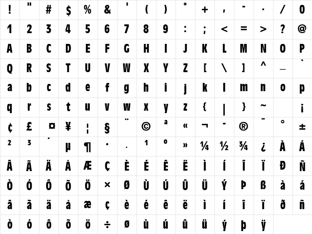 Antique Olive Std Bold Condensed Character Map