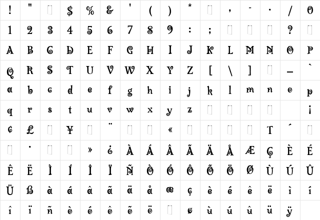 Lambada Regular Character Map Lambada Regular Character Map