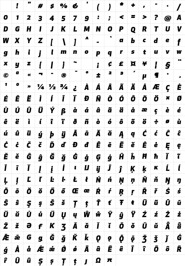 Apex New Heavy Italic Character Map Apex New Heavy Italic Character Map