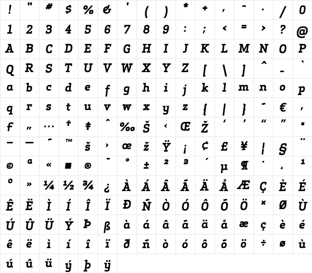 Apex Serif Bold Italic Regular Character Map