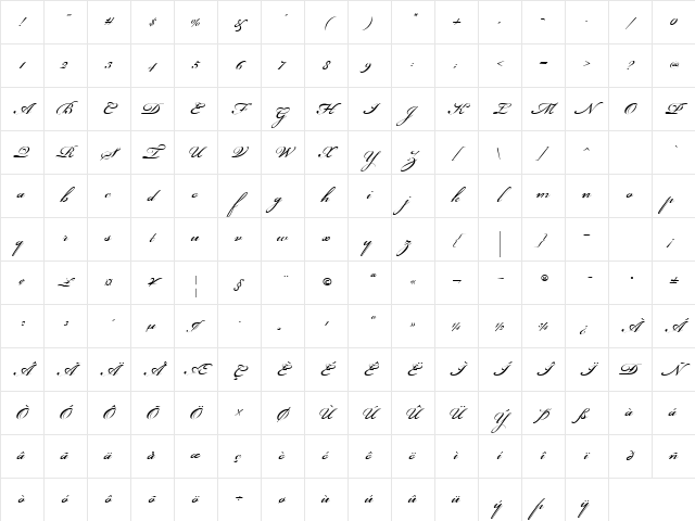 Bickham Script Itc Regular Character Map