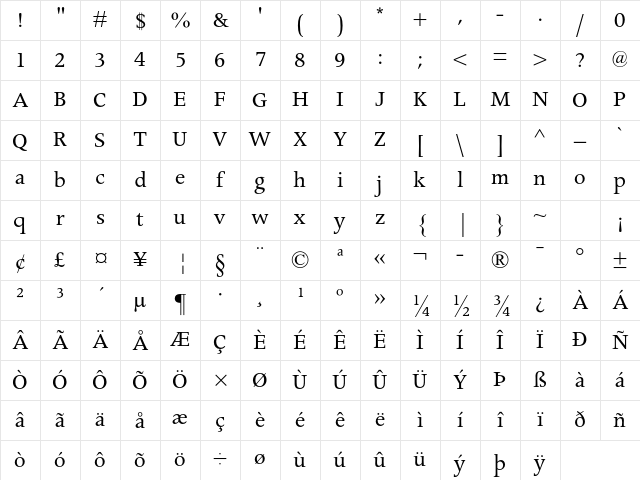 Apollo MT Std Regular Character Map Apollo MT Std Regular Character Map