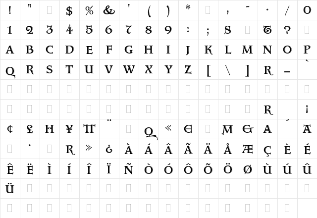 Aquitaine Initials Plain Character Map