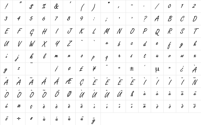 Arabella Regular Character Map