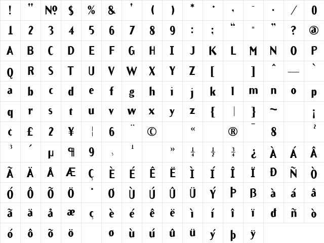 ArbitraryBold Regular Character Map