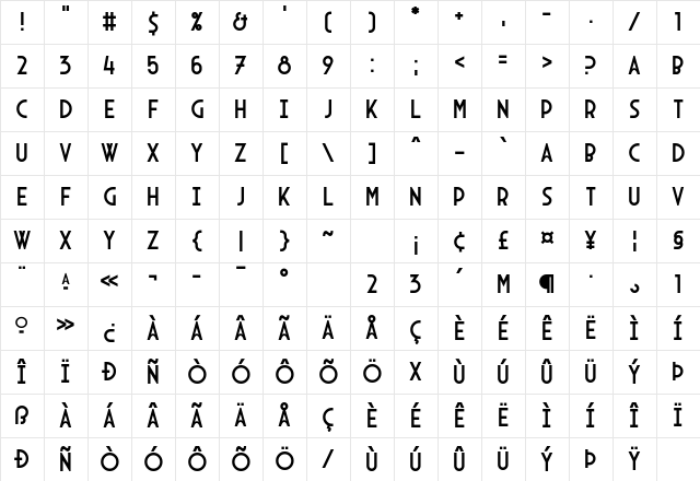 Arcane Nine Regular Character Map
