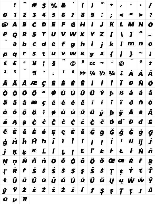 Archopada Oblique Black Regular Character Map Archopada Oblique Black Regular Character Map