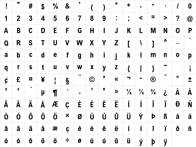 Arial MT Std Bold Cond Character Map