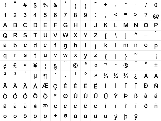 Arial MT Std Medium Character Map Arial MT Std Medium Character Map