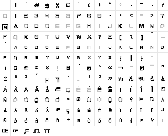 Armygedon Regular Character Map