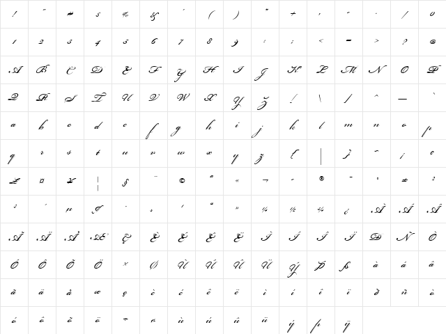 Bickham Script One Regular Character Map