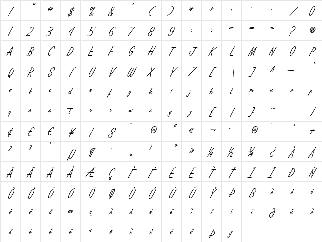 Lamplighter Script Regular Character Map