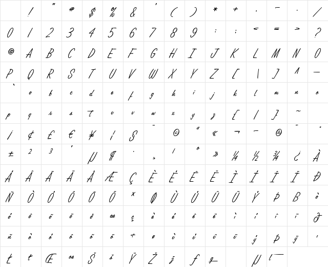 Lamplighter Script Regular Character Map