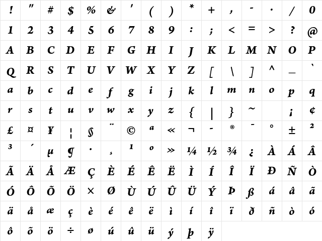 Arno Pro Bold Italic Caption Character Map