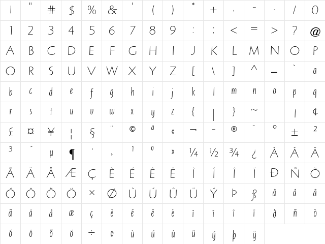 Arta Std Light Italic Character Map Arta Std Light Italic Character Map