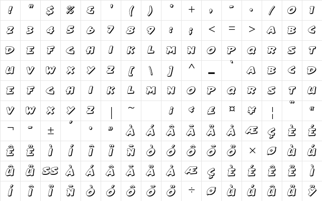 Artiste Std Regular Character Map Artiste Std Regular Character Map