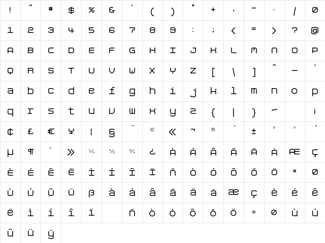 Aspirin Regular Character Map