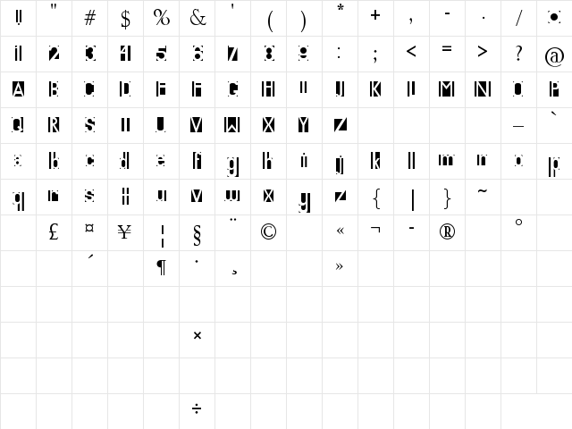 Knockout Regular Character Map
