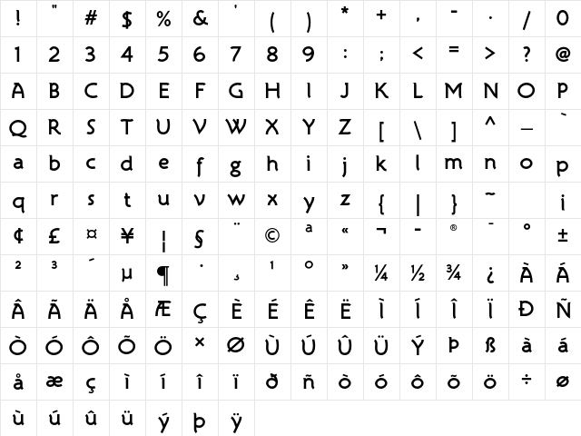 Atelier Sans ITC Std Bold Character Map