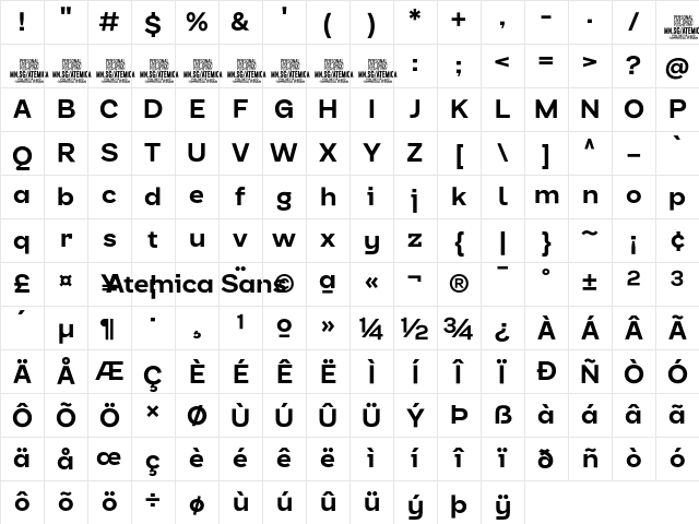 Atemica Sans PERSONAL USE Regular Character Map