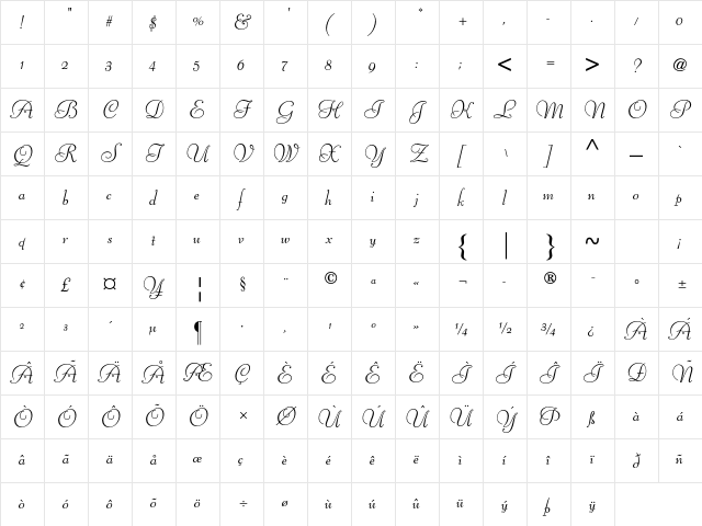 AT Liberty Std Regular Character Map