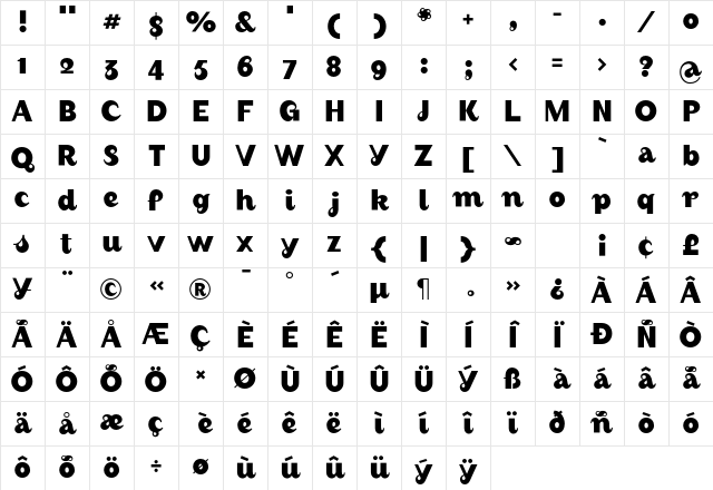 August Bold Character Map August Bold Character Map