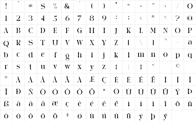 AURA LUXESS Regular Character Map