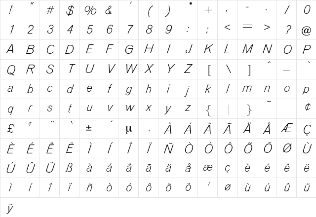 Aurora Regular Character Map
