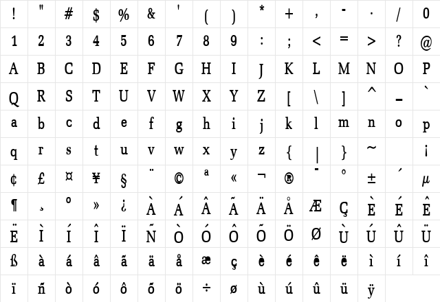 Bid Roman Thin Bold Character Map Bid Roman Thin Bold Character Map