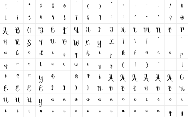 Autography Regular Character Map