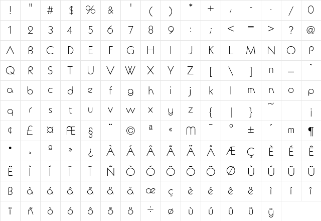 Avalon Light Character Map