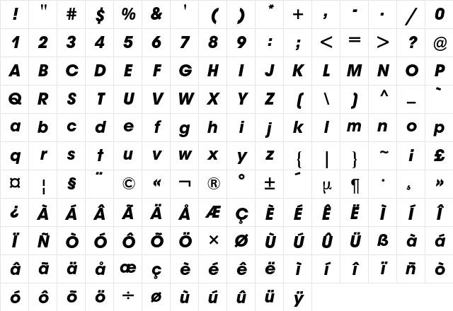Avant Garde BQ Regular Character Map