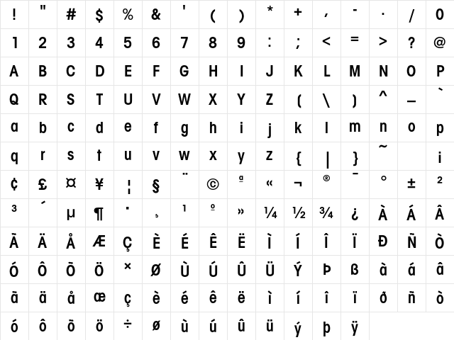 AvantGardEF DemiCond Character Map