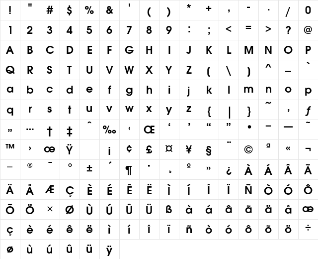 AvantGardeITC Demi Character Map