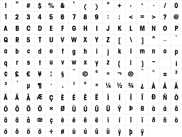 ITC Avant Garde Gothic LT Condensed Bold Character Map