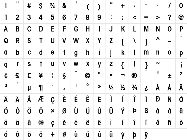 ITC Avant Garde Gothic LT Condensed Demi Character Map ITC Avant Garde Gothic LT Condensed Demi Character Map