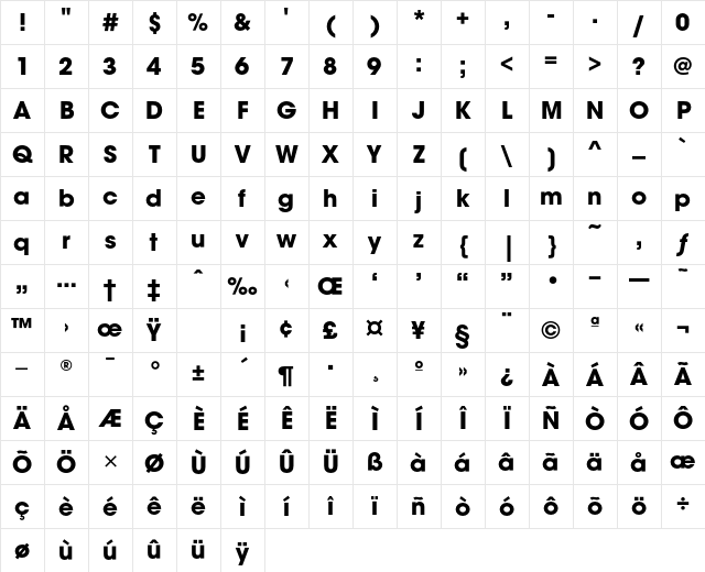AvantGardeMdITC Bold Character Map
