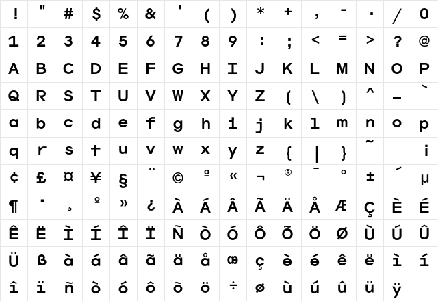 AvantGardeMonoEF Bold Character Map
