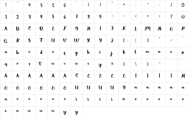Babies Regular Character Map