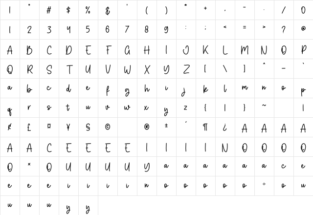 Baby Walk Regular Character Map